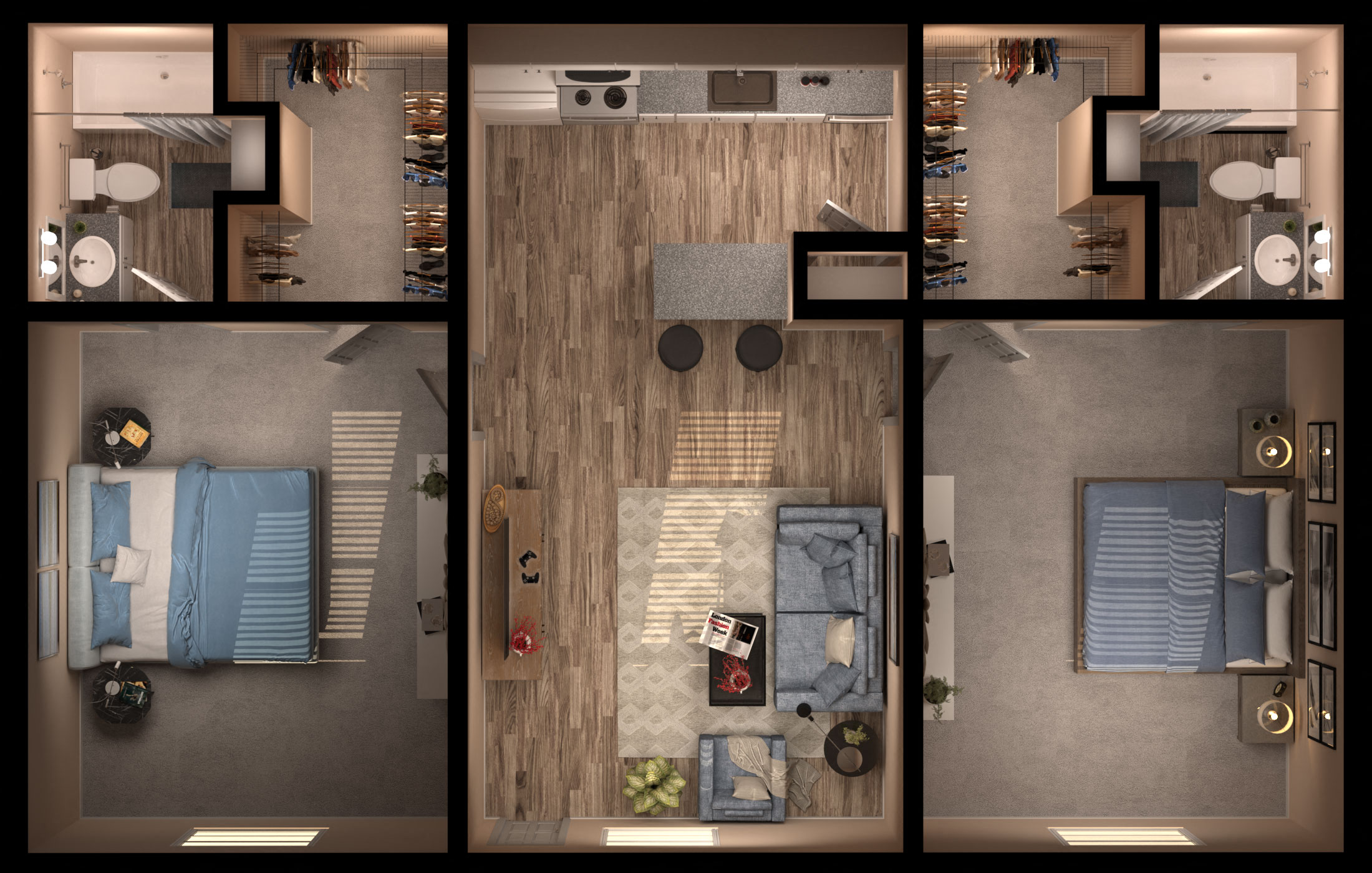 Floor plan for 2 beds, 2 baths, 828 sqft